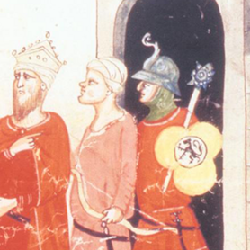 Friedrich II. (links) mit Sultan al-Kamil. Der Kaiser schließt mit dem Sultan den Vertrag von Jaffa ab.