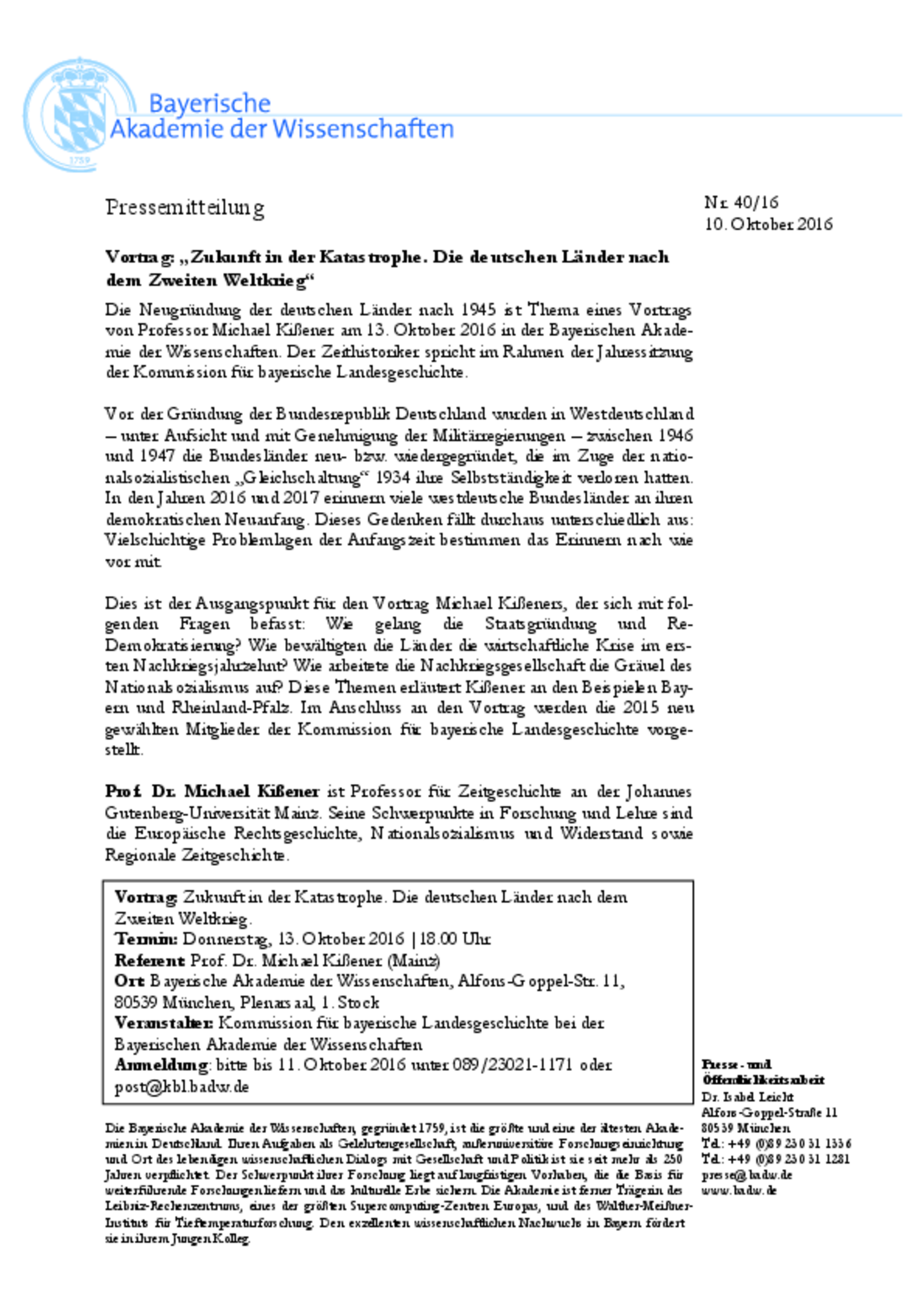 Pressemitteilung "Zukunft in der Katastrophe"