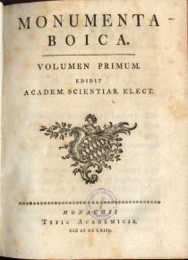 Titelblatt der Monumenta Boica aus dem Jahr 1763