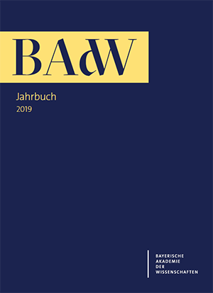 Blau-Gelb gestaltetes Cover des Akademiejahrbuchs 2019